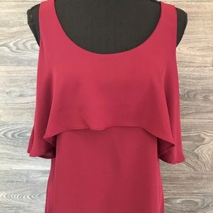 Silky Blouse with Open Back and Overhang Layer